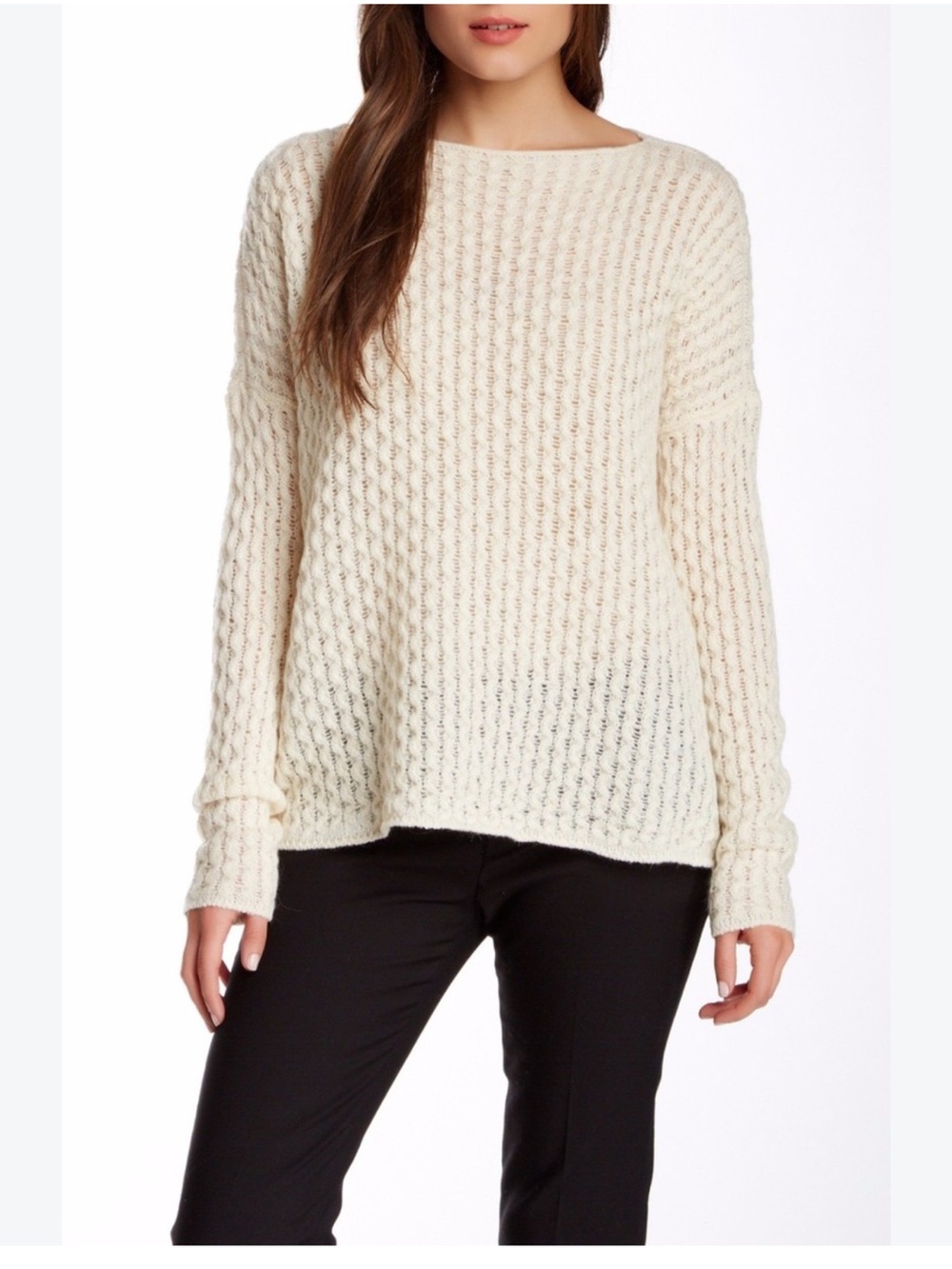 VINCE Cream Merino Wool Alpaca Blend Open Knit Boatneck Sweater Size Small S